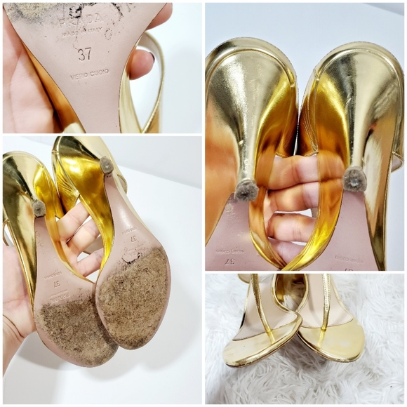 Prada Authentic Patent Leather Golden Wedge 👡 Sandals, Size 7 - Picture 8 of 8